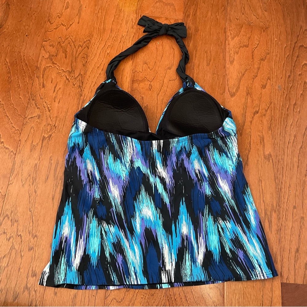 Beach Native Blue, Purple Halter Tie Neck Tankini Swimsuit Size 12 Beach Pool - Picture 5 of 5